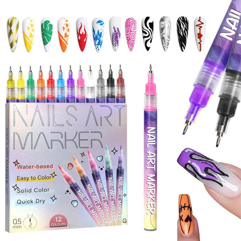 Nail Art Pens Set 12 Colors Nail Art Markers,2025 New Nail Polish Pens Dotting Drawing Painting Pen for Home Salon,Quickly Dry Nail Art Nail DIY Decoration - Image 1